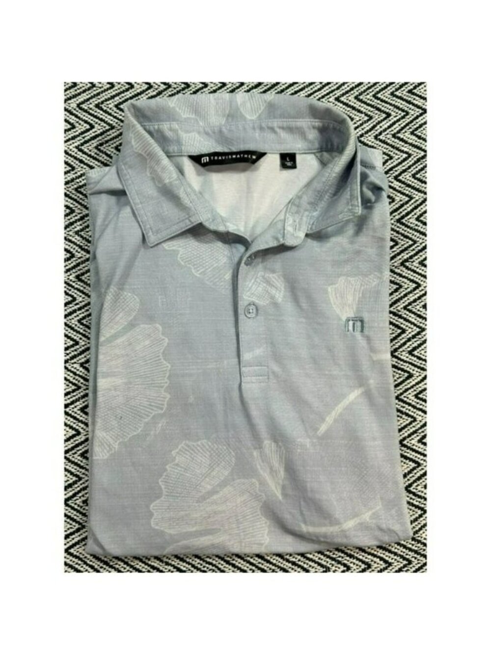 TravisMathew Men's L Short Sleeve Polo Shirt Light Blue Leaf Travis Mathew Peru